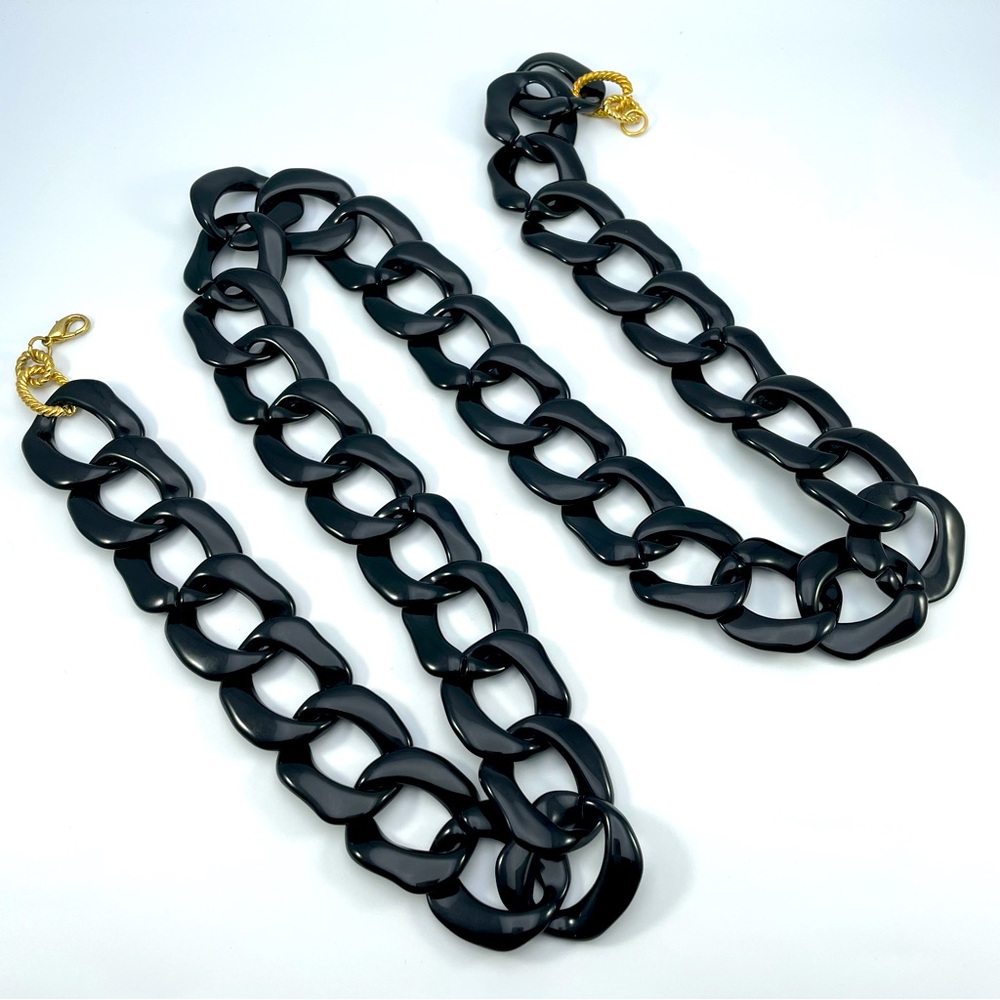 Chunky Black Acrylic Link Statement Necklace With… - image 2